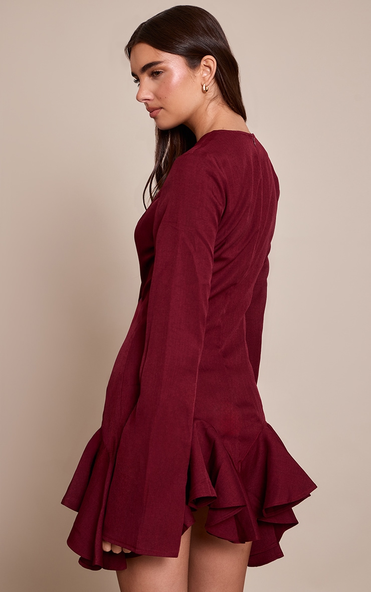 Wine Tailored Boat Neck Frill Shift Dress image 2