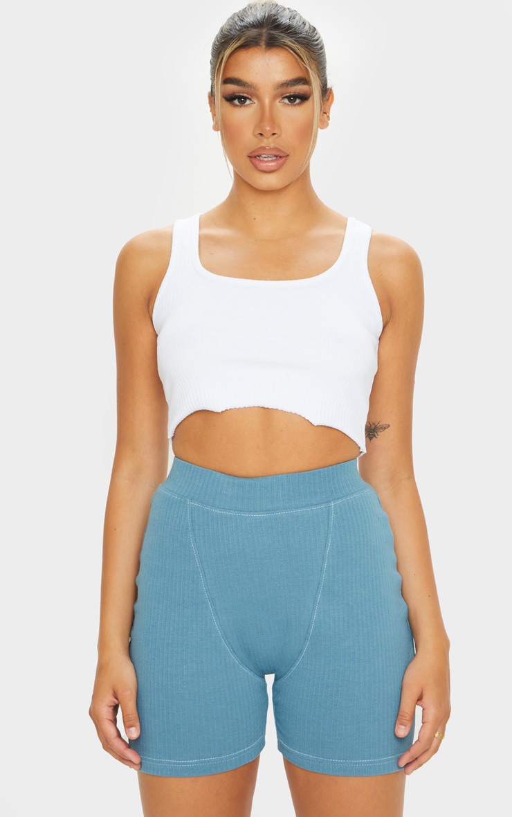 Petrol Blue Structured Rib Seam Detail Shorts
