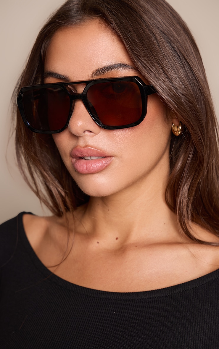 Black Brown Lens Aviator Sunglasses