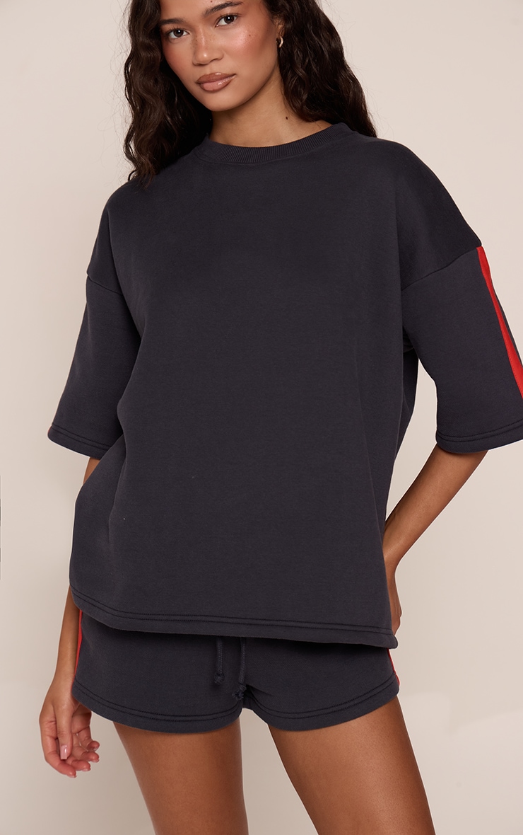 Navy Side Stripe Sweat Tshirt