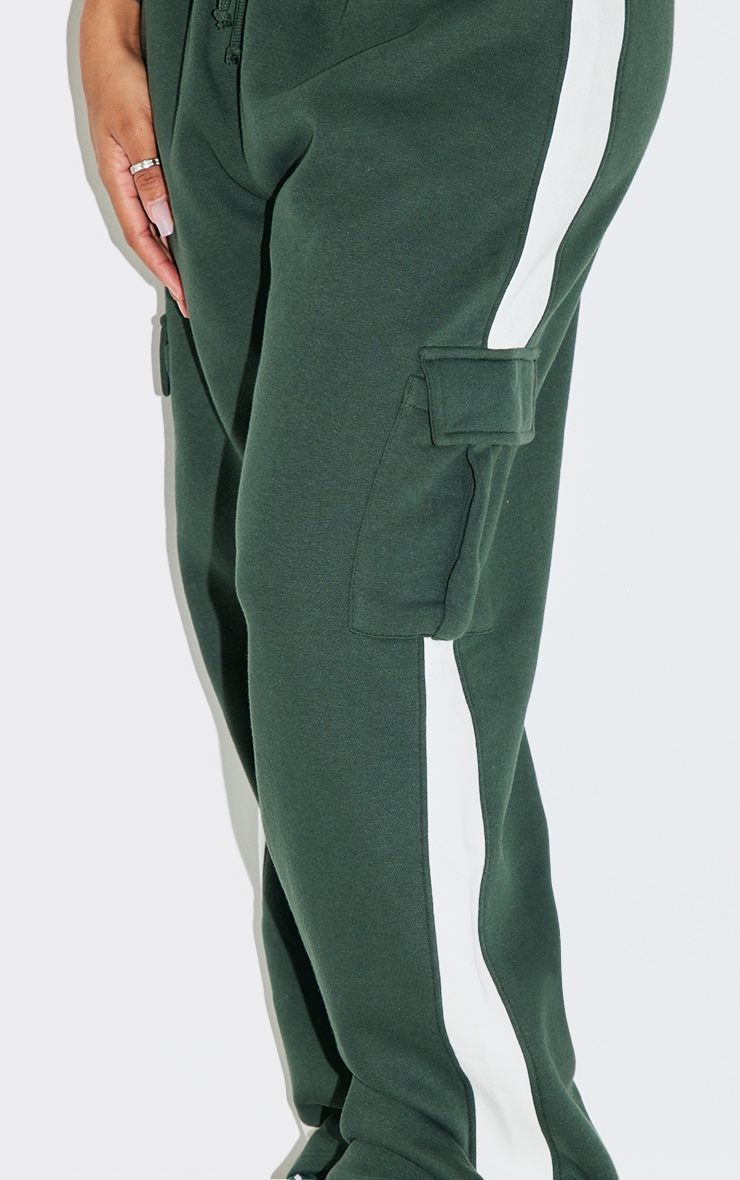 Shape Forest Green High Waisted Side Stripe Cargo Wide Leg Track Pants image 4