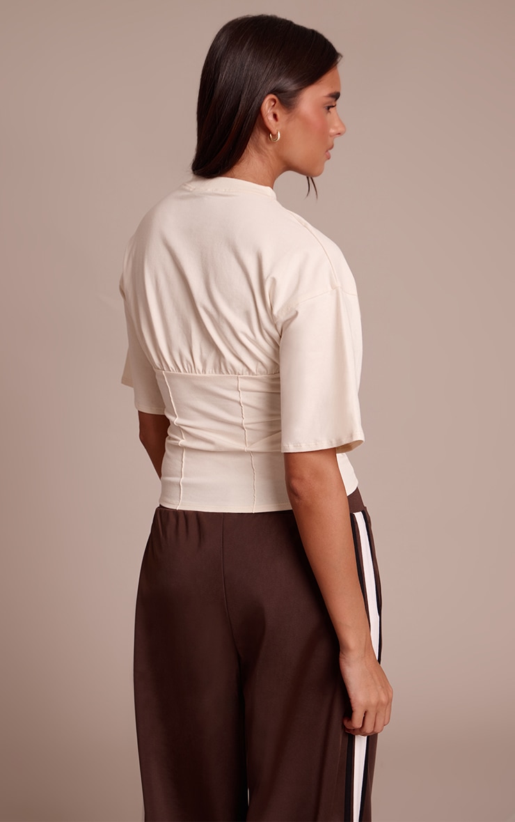 T-shirt ajusté en coton crème au beurre à buste froncé image 2