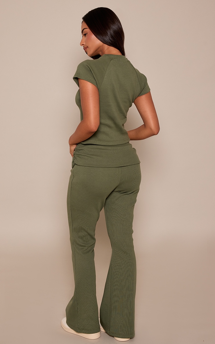 Petite Sea Green Rib Foldover Waist Flares image 3