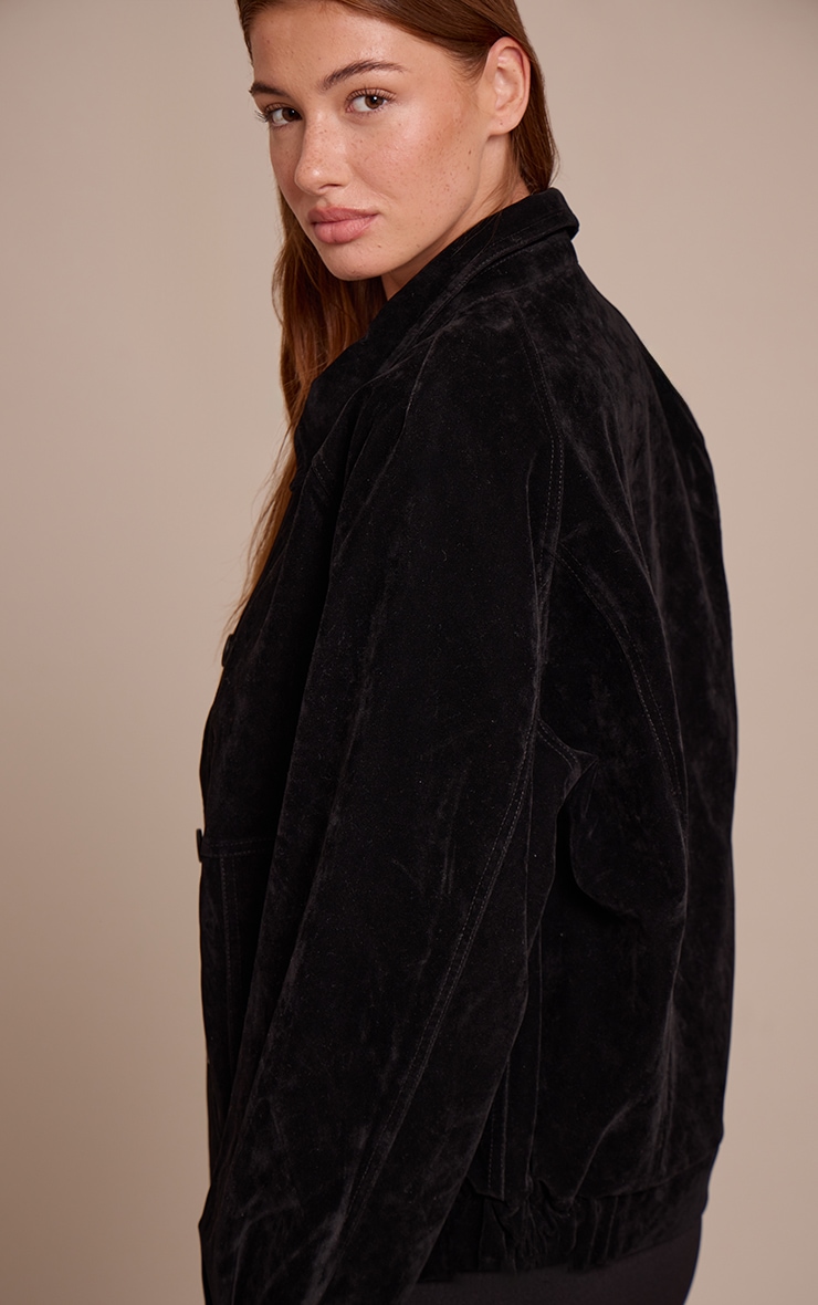 Black Oversized Faux Suede Jacket image 2