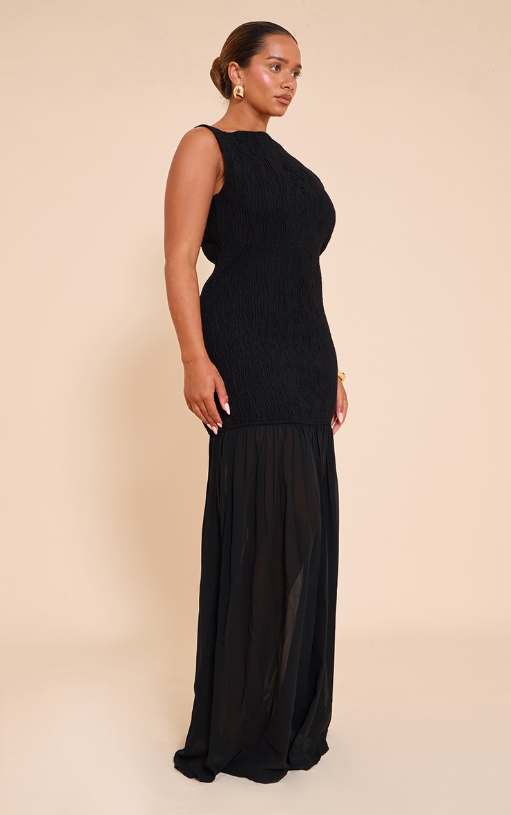 Shape black Shirred Scoop Back Contrast Dropped Hem Maxi Dress image 3