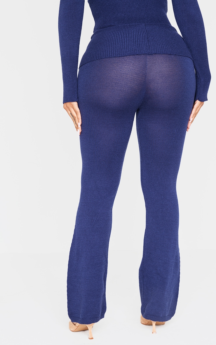 Shape Navy Knitted Flare Trousers image 3