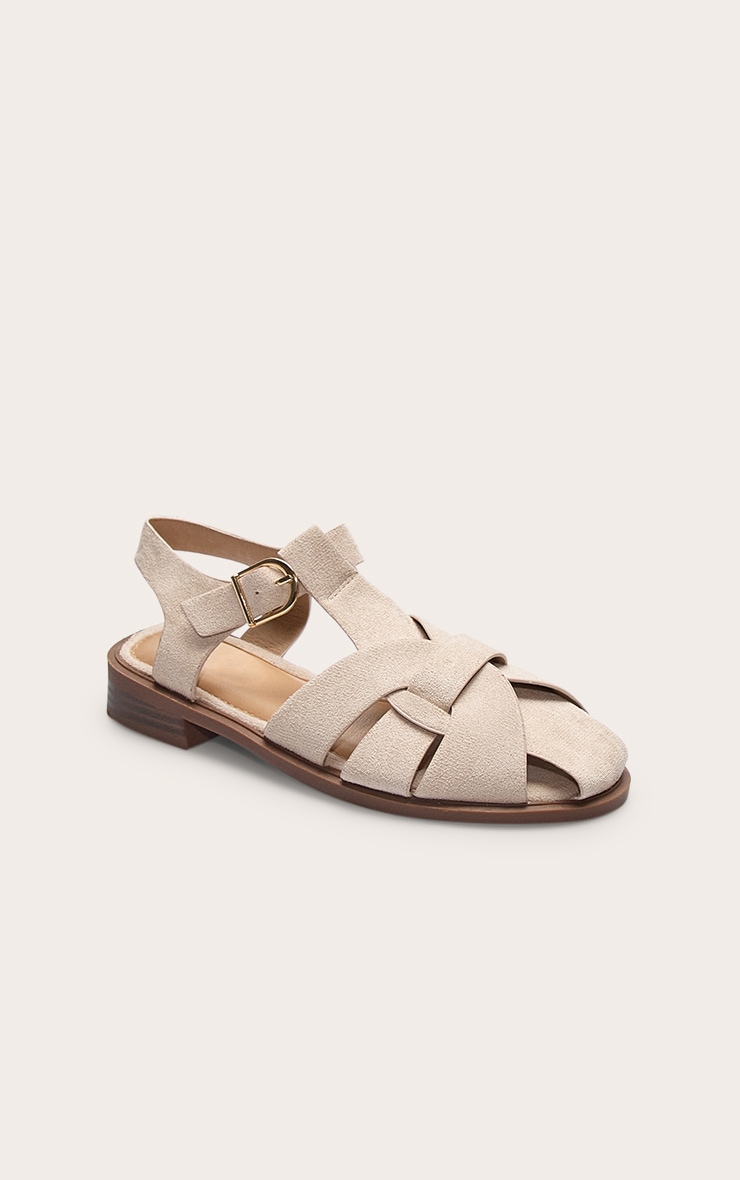 Beige Faux Suede Cage Sandals image 2