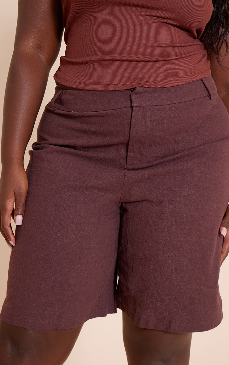 Plus Deep Chocolate Premium Linen Tailored Jorts image 5