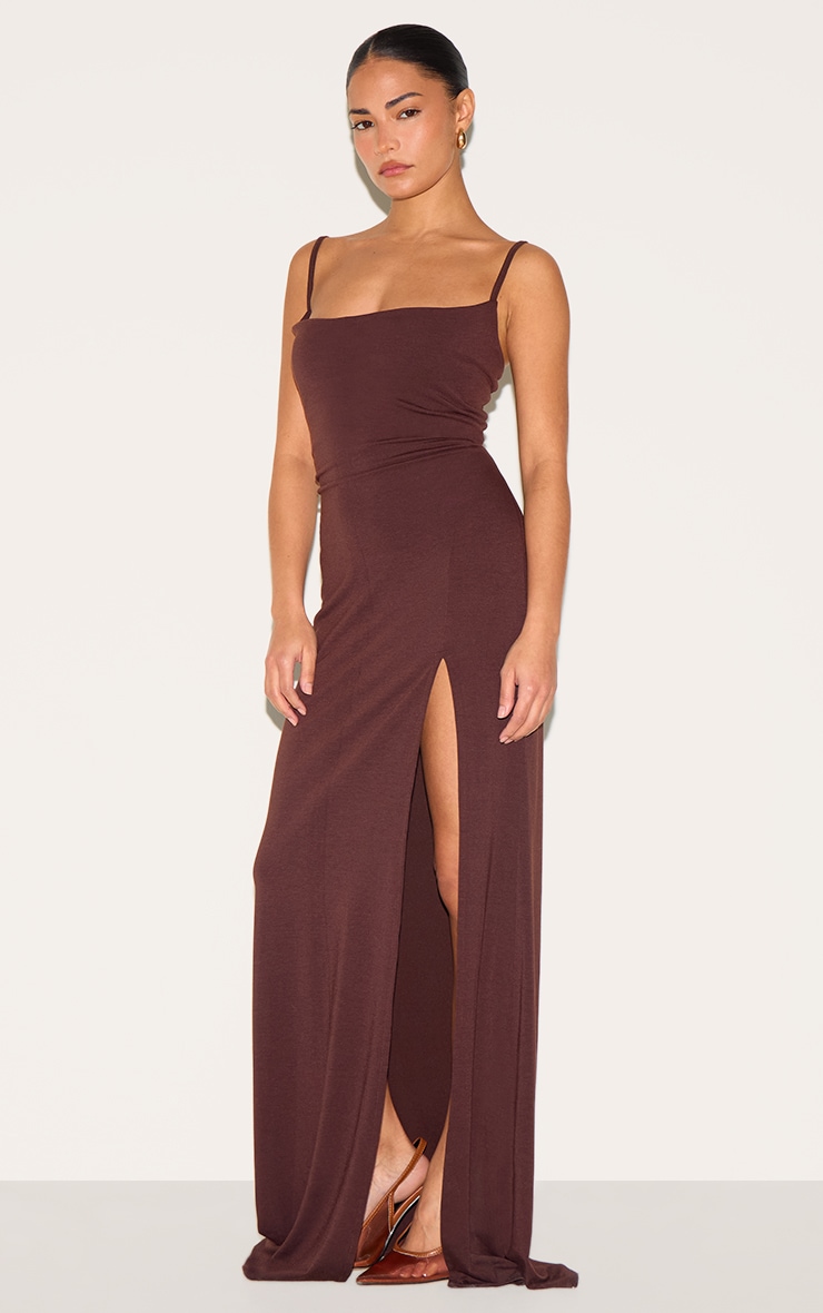 Petite Chocolate Contour Jersey Slit Detail Maxi Dress image 3