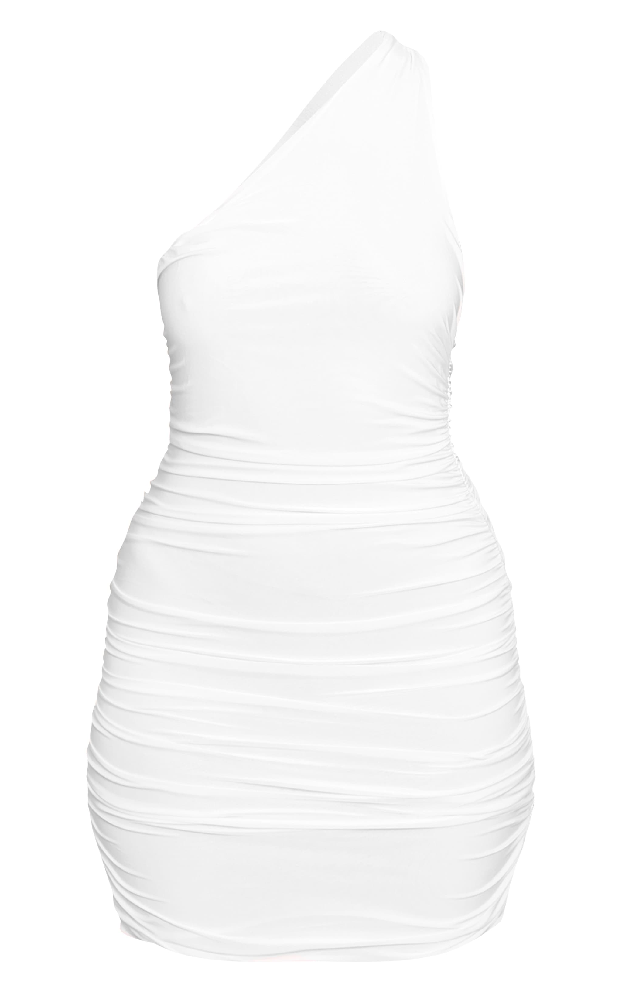 Cream Soft Touch Ruched One Shoulder Mini Dress image 5