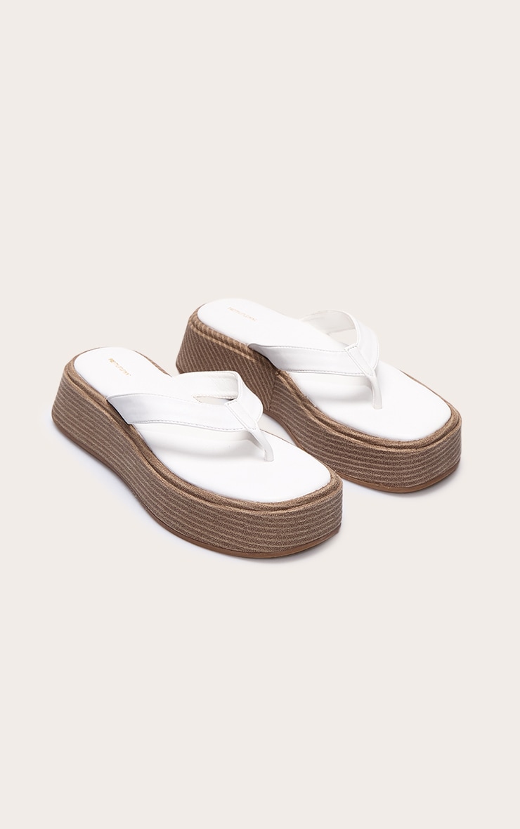 White PU Toe Thong Round Toe Flatform Sandals image 2