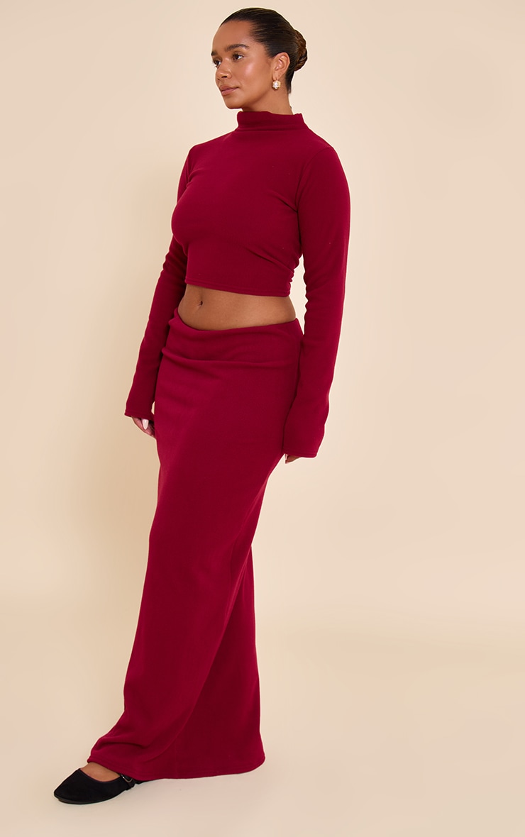Shape Burgundy Micro Rib Long Sleeve Polo Top image 3