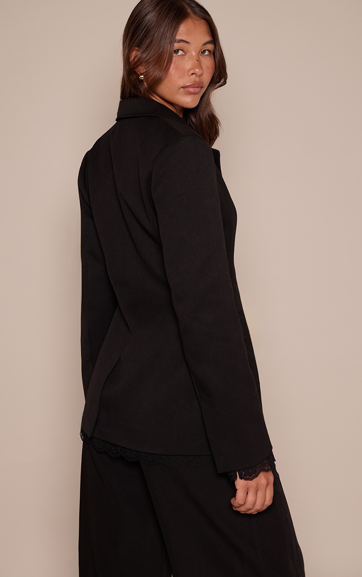 Black Lace Detail Moulded Hip Cinch Waist Blazer image 2