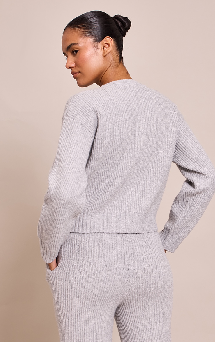 Soft Grey Brushed Rib Knit Zip Through Cardigan image 2