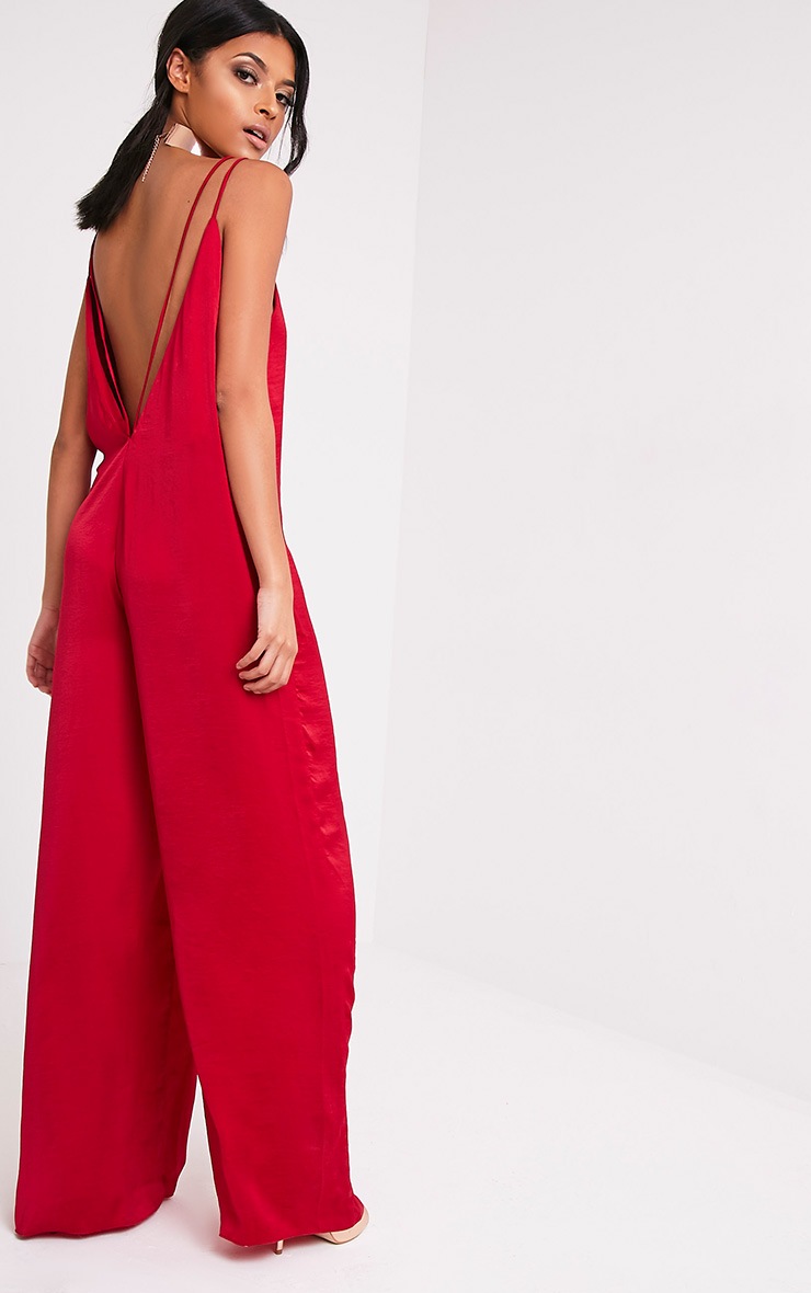 red satin jumpsuit
