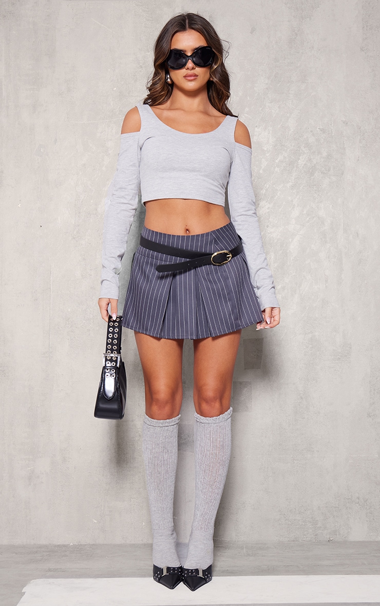 Grey Marl Cotton Cold Shoulder Crop Top image 3