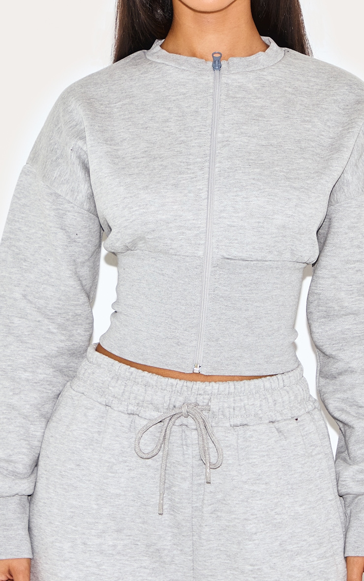 Petite Grey Marl Elasticated Hem Zip Up Sweatshirt image 4