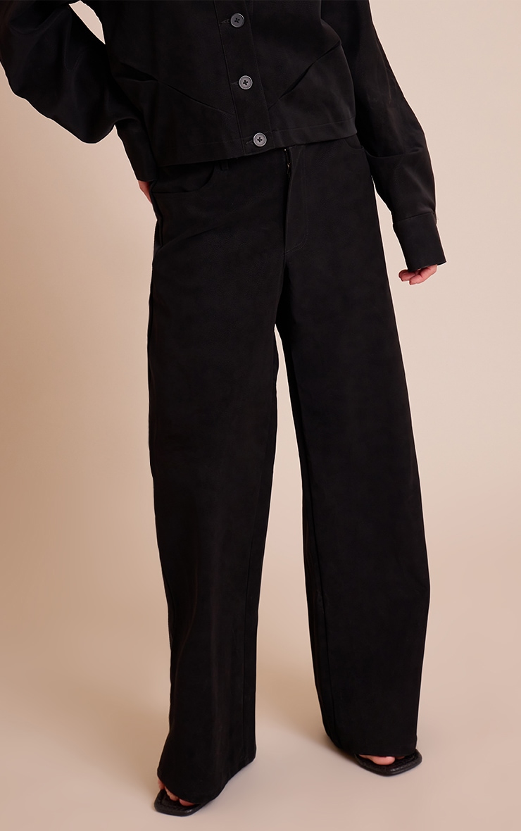 Black Washed Faux Leather Wide Leg Pants image 2