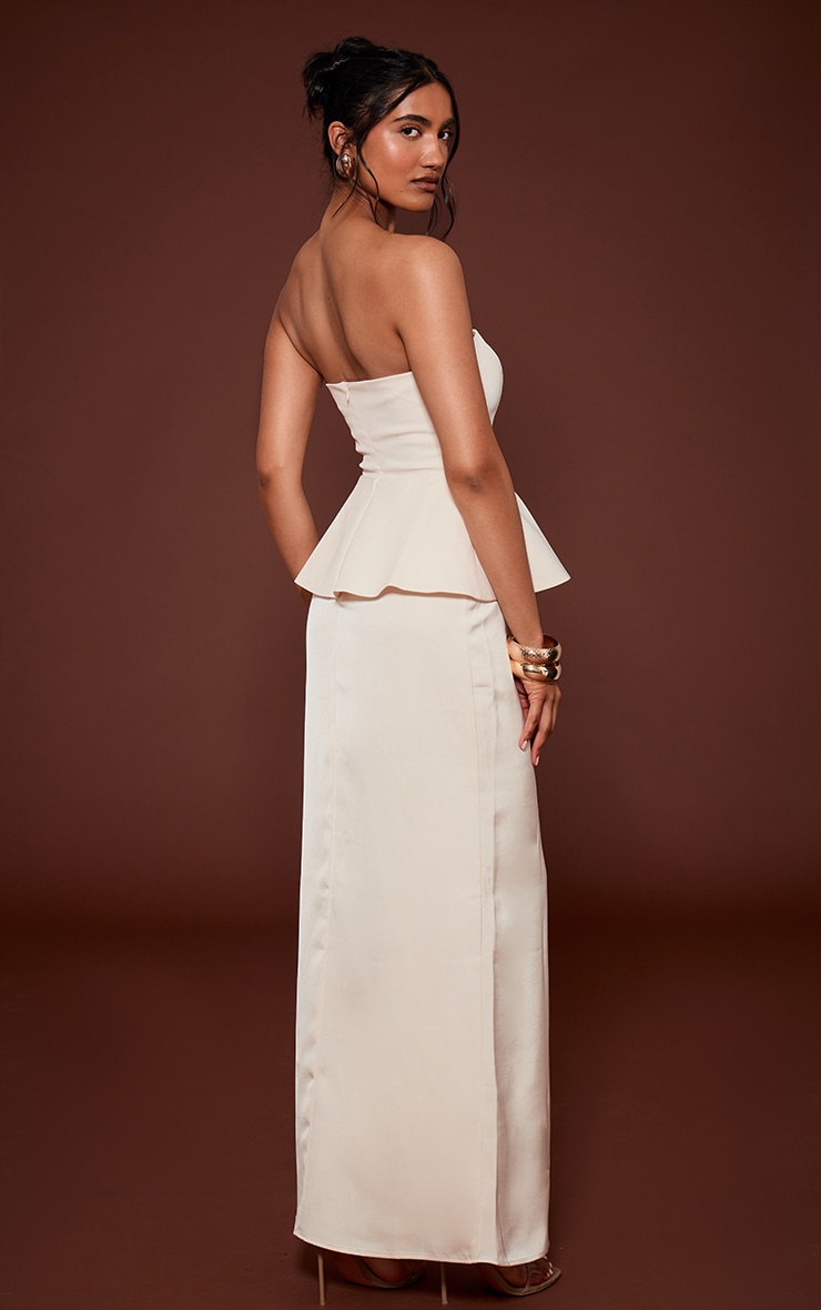 Cream Tailored Peplum Hem Maxi Dress image 2