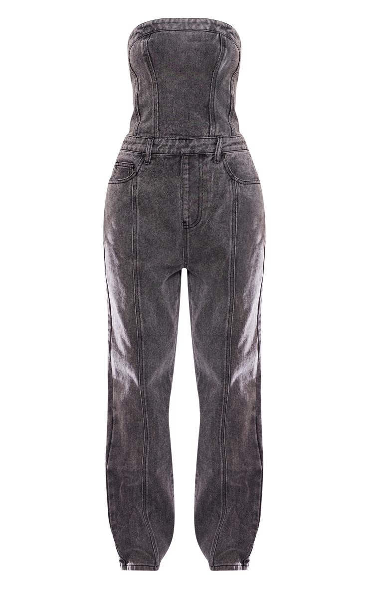 Petite Washed Grey Bandeau Denim Jumpsuit image 5