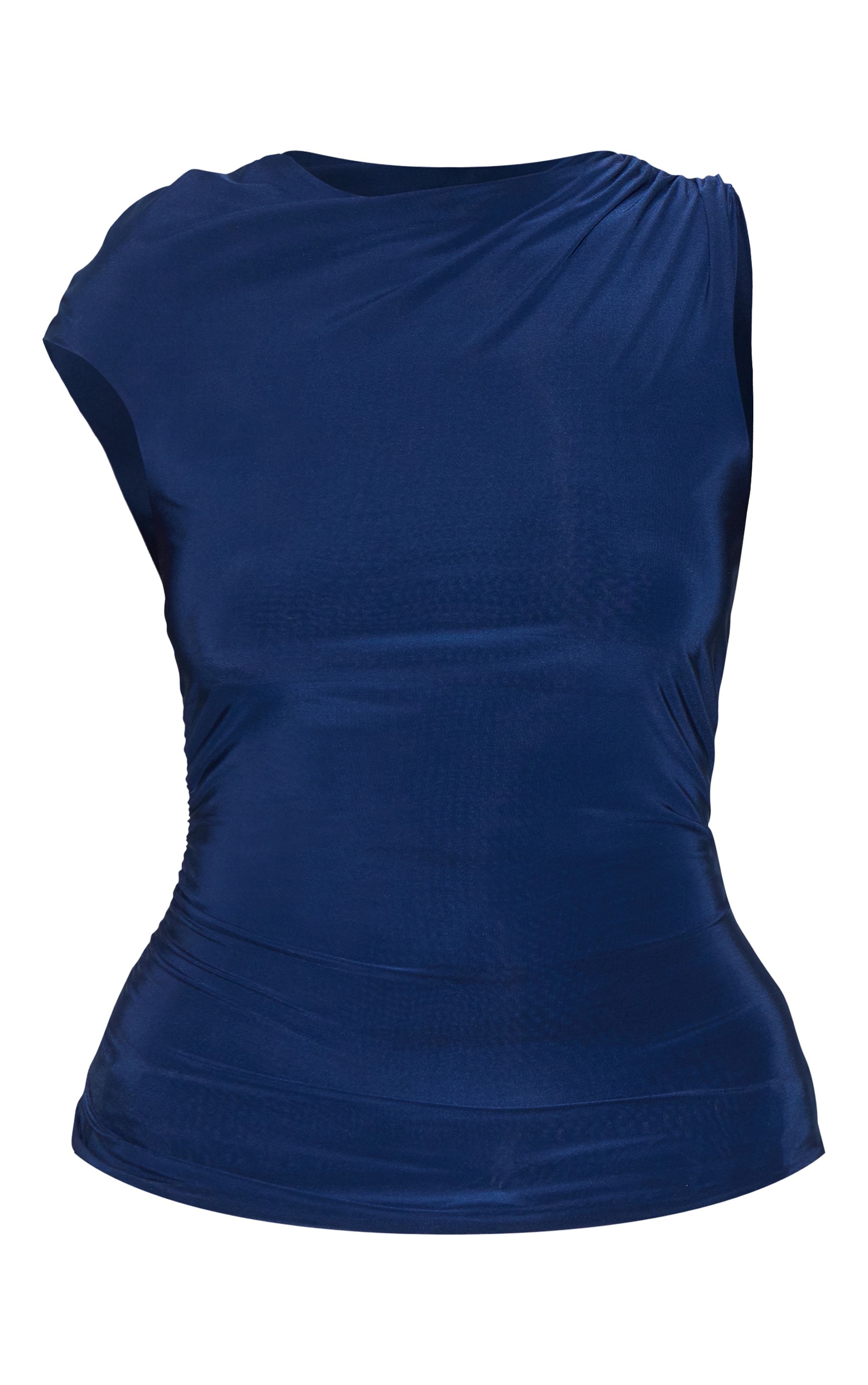 Navy Double Layer Slinky Ruched Detail Longline Top image 5