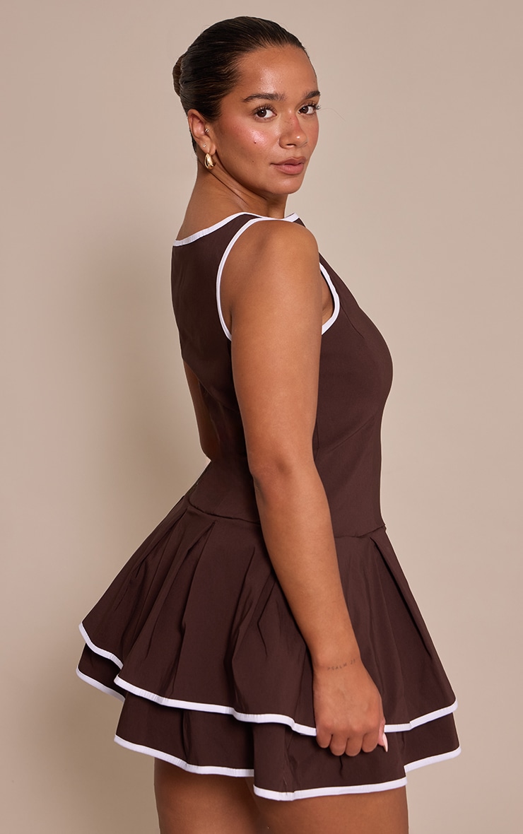 Shape chocolate Contrast Binding Boat Neck Pleated Hem Mini Dress image 2