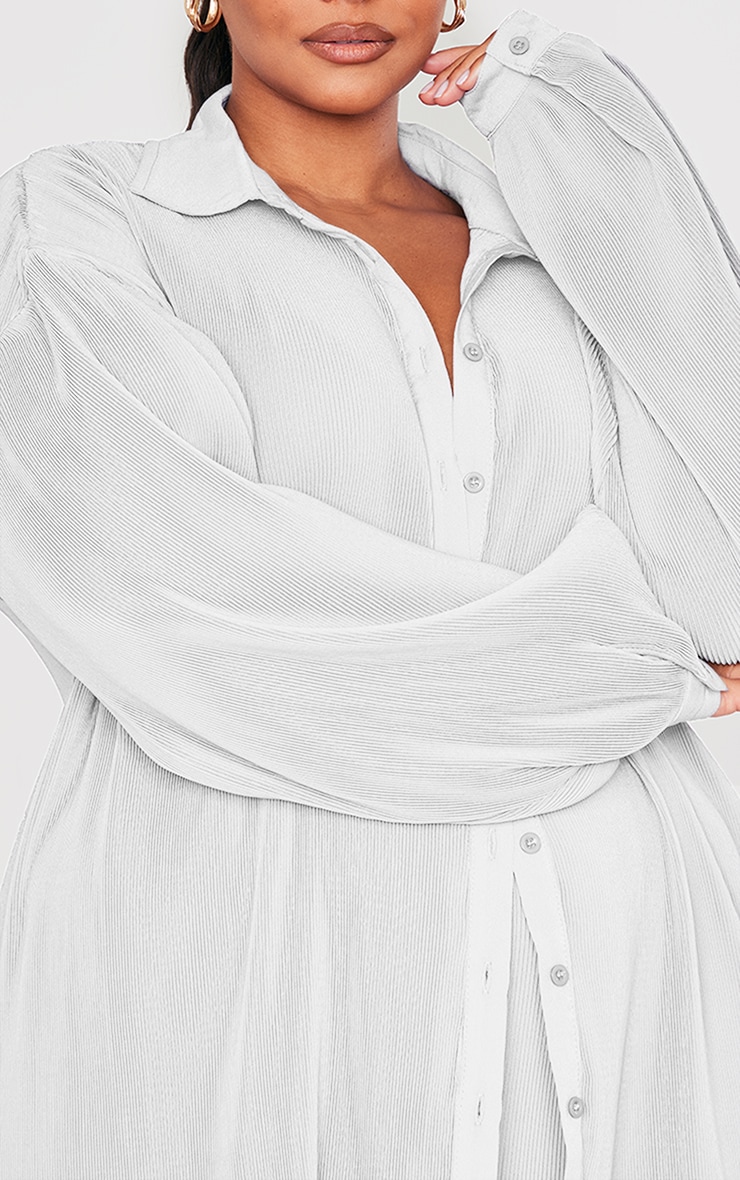 Plus White Plisse Button Front Oversized Shirt image 4