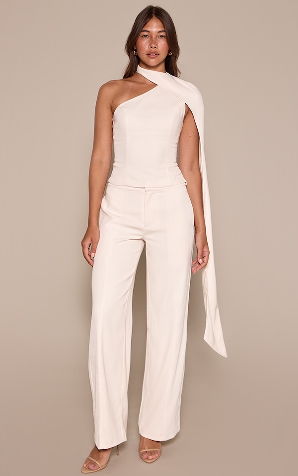 Cream Tailored Woven Seam Detail Pants