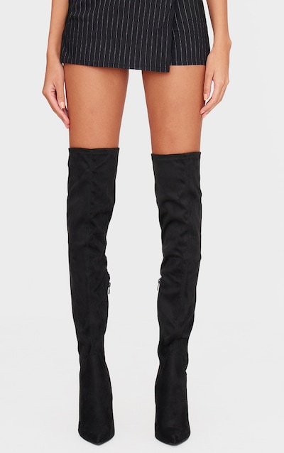 Black Wide Fit Point Toe Over The Knee Boots
