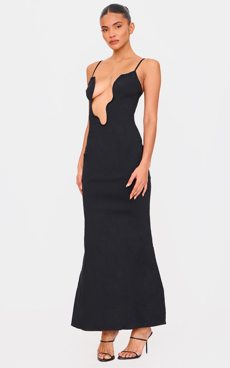 Robe longue noire moulante à armature et décolleté plongeant image 3