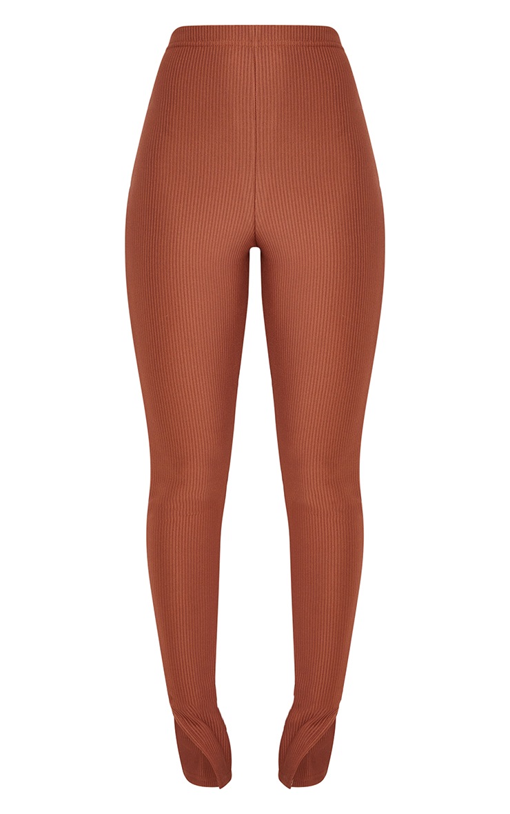 Legging marron côtelé à ourlet très fendu image 5