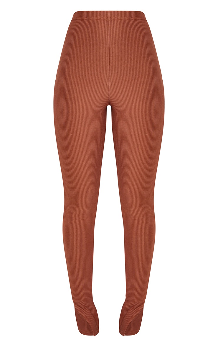 Brown Wide Rib Split Hem Leggings image 5