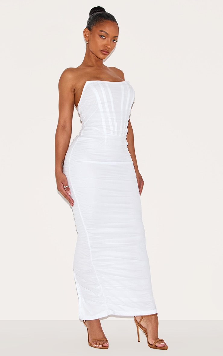Shape White Mesh Corset Bandeau Maxi Dress image 3