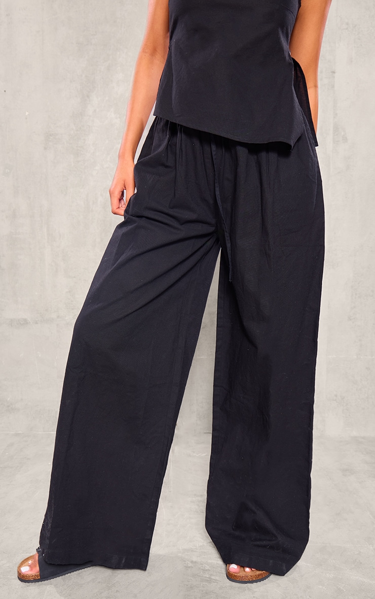 Tall Black Faux Linen Wide Leg Pants image 2