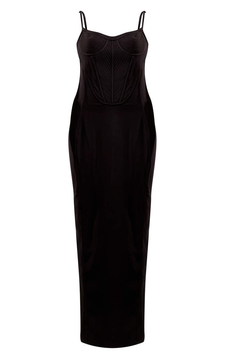 Black Textured Corset Strappy Midaxi Dress image 5