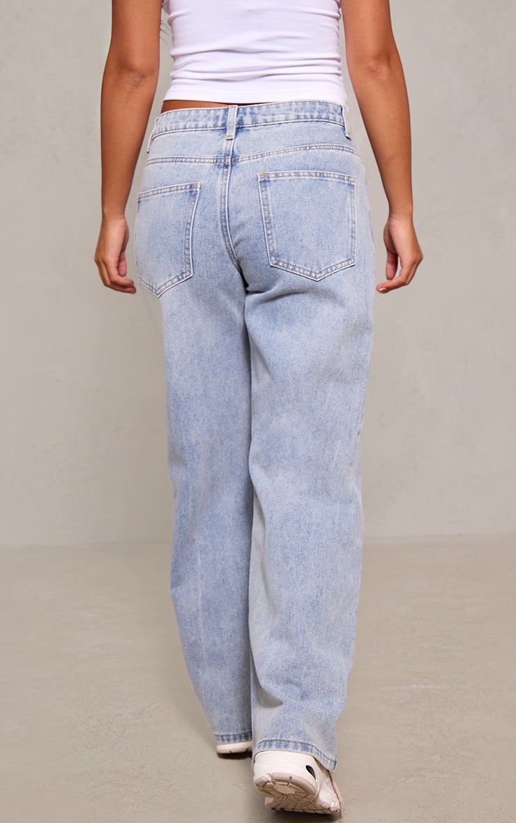 Petite Light Blue Denim Wide Leg Jeans With Seam Detail image 3