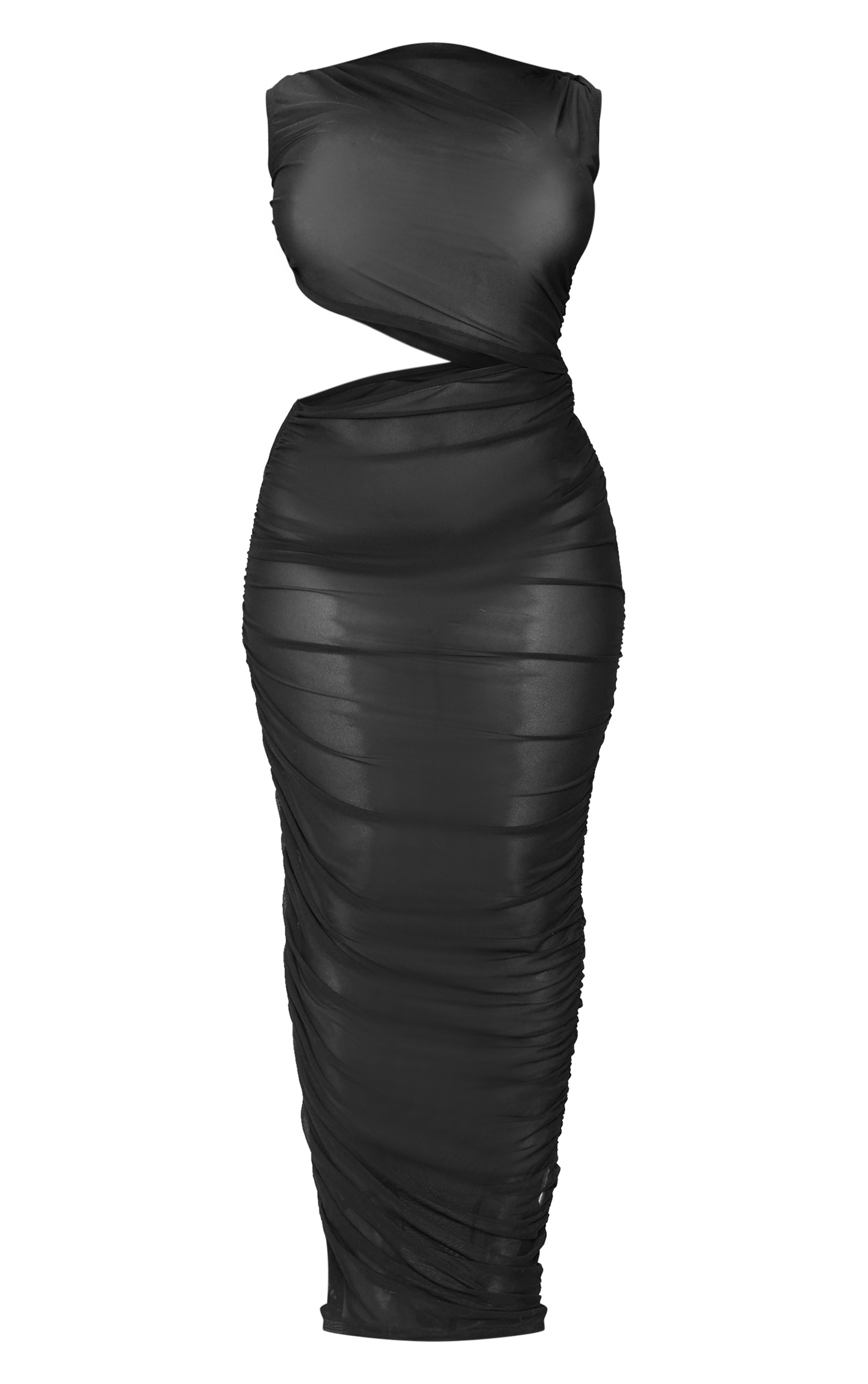 Shape Black Mesh Ruched Side Cut Out Maxi Dress image 1