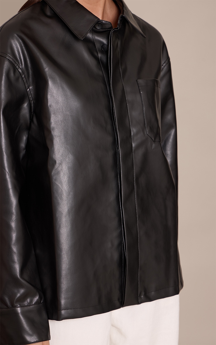Black Faux Leather Pocket Detail Shirt image 4