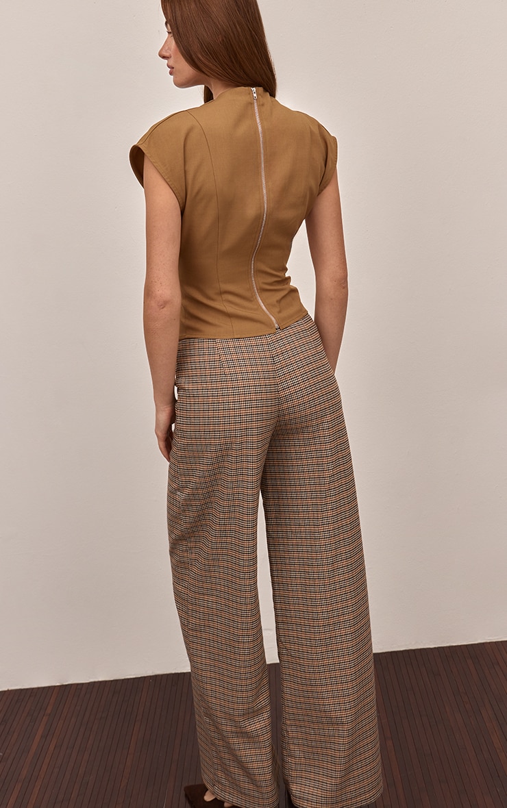 Brown Herringbone Wide Leg Pants image 3