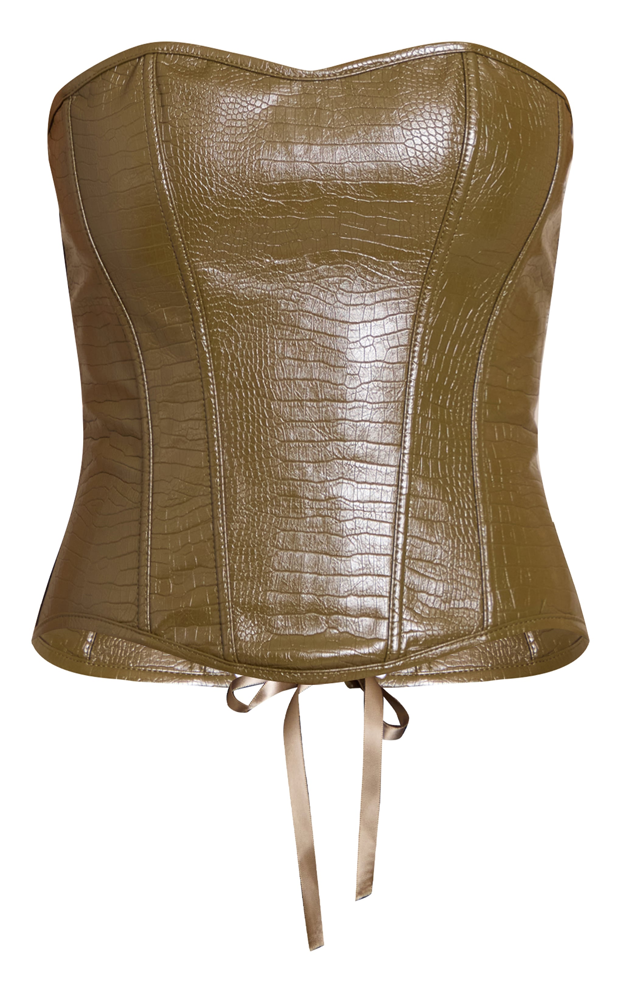 Corset bandeau en PU vert olive à dos lacé image 5