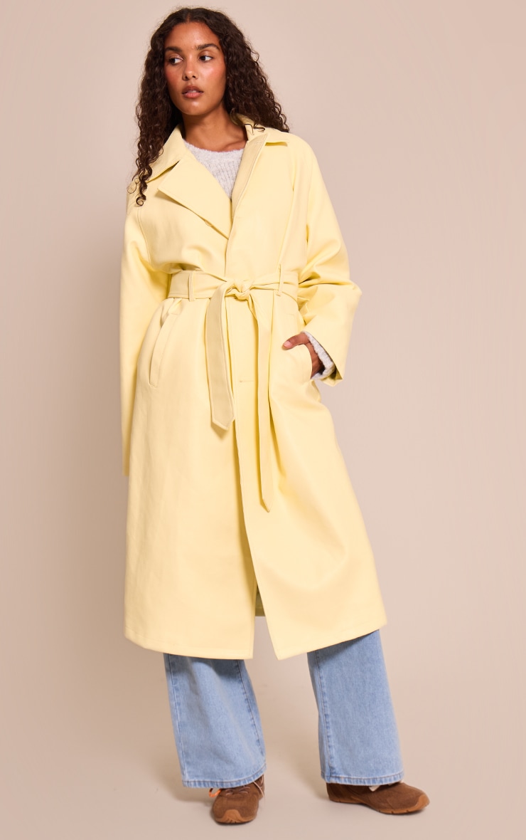 Buttercream Faux Leather Maxi Trench Coat image 1