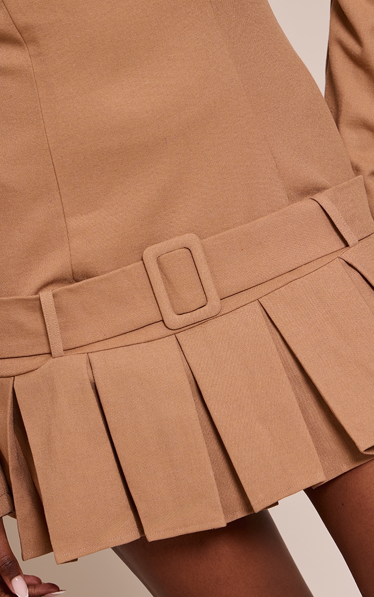 Camel Woven Belt Pleated Mini Shift Dress image 4