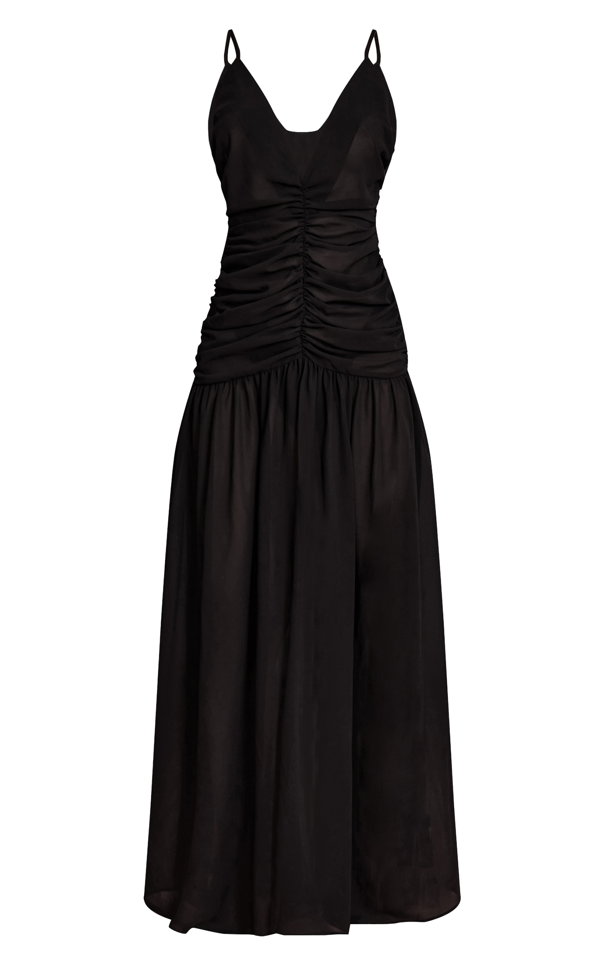 Black Chiffon Ruched Maxi Beach Dress image 5