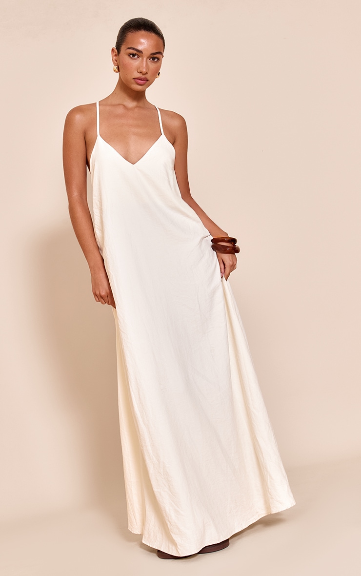 Cream Textured Plunge Maxi Dress image 1