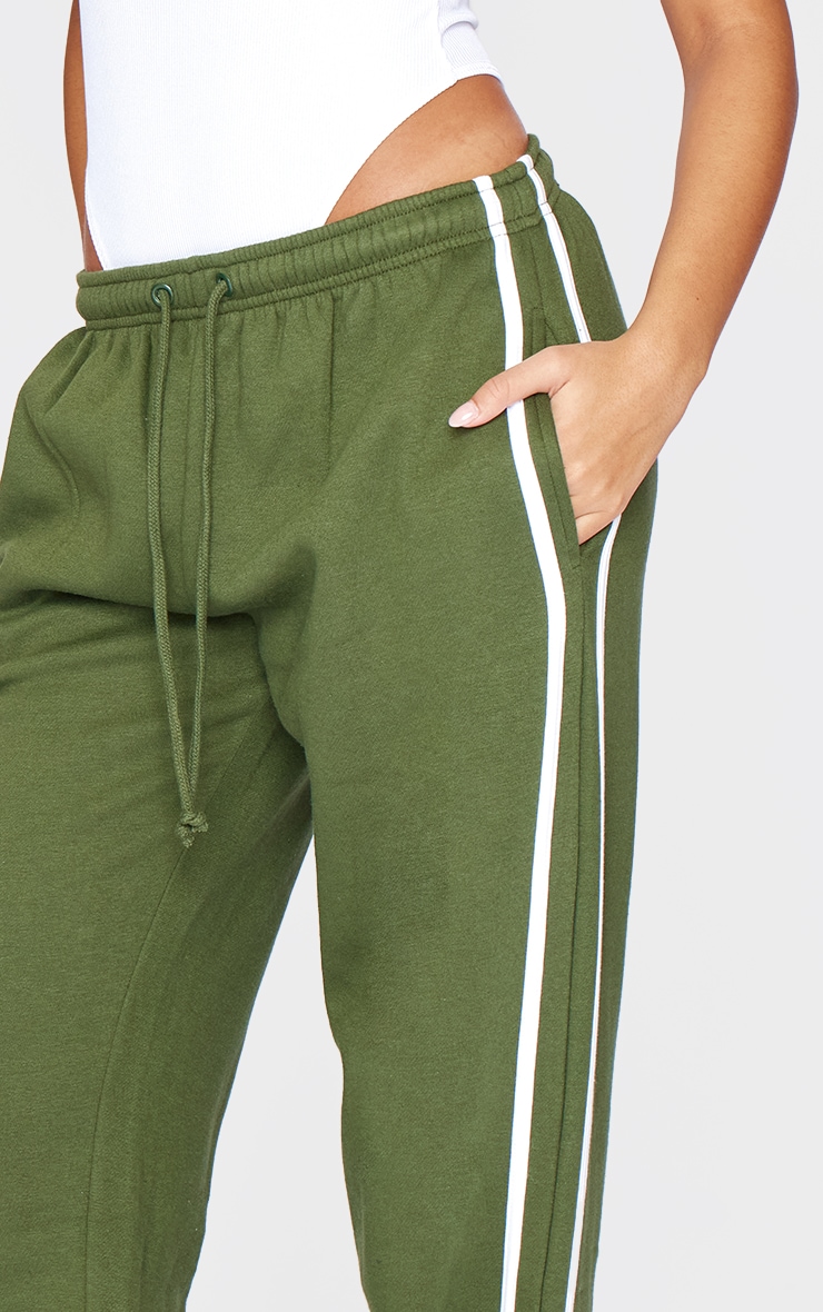 Tall Dark Khaki Double Stripe Split Hem Sweatpants image 4