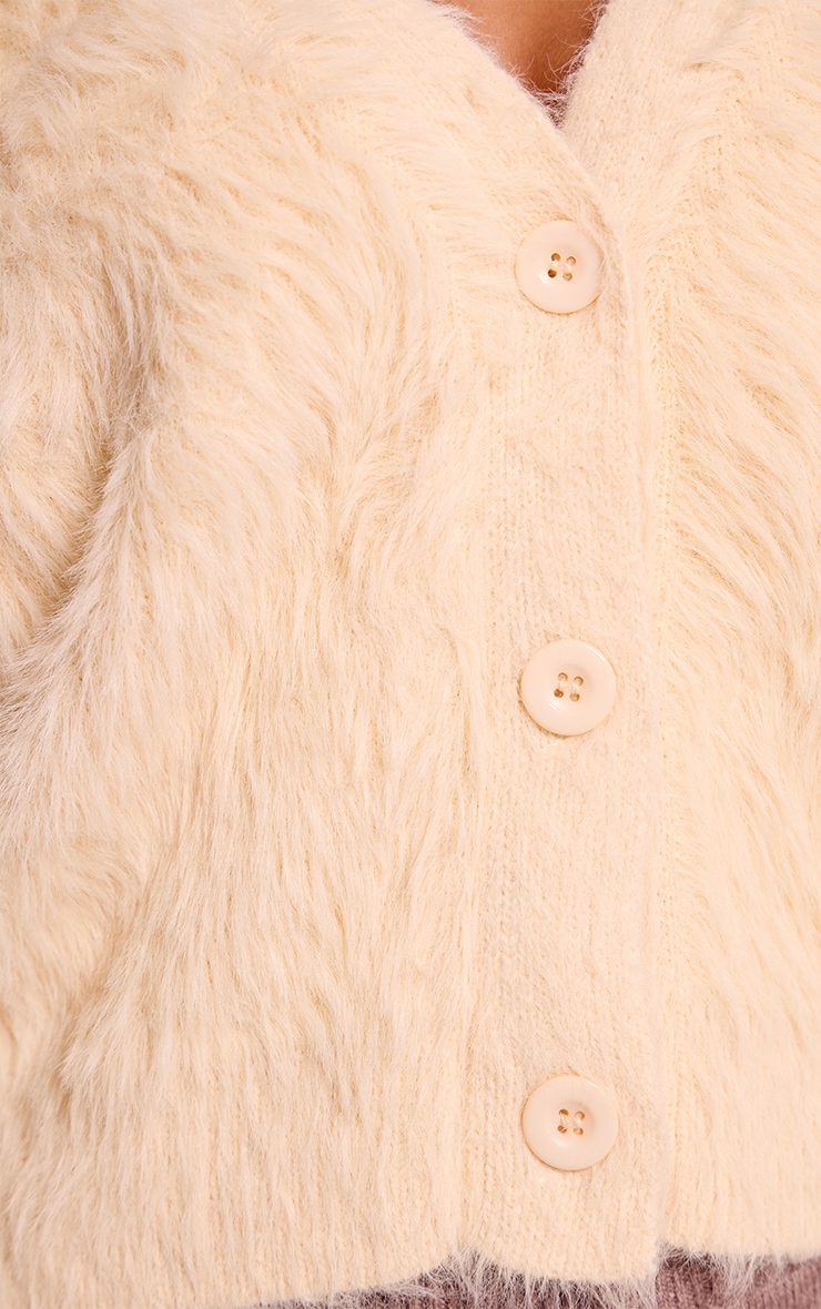 Petite Cream Fluffy Knit V Neck Cardigan image 4