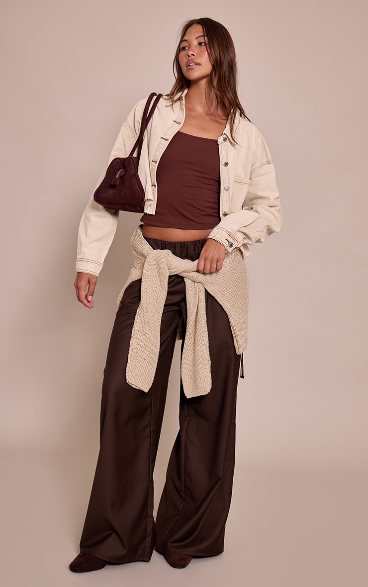 Washed Stone Raw Hem Cropped Denim Shirt image 3