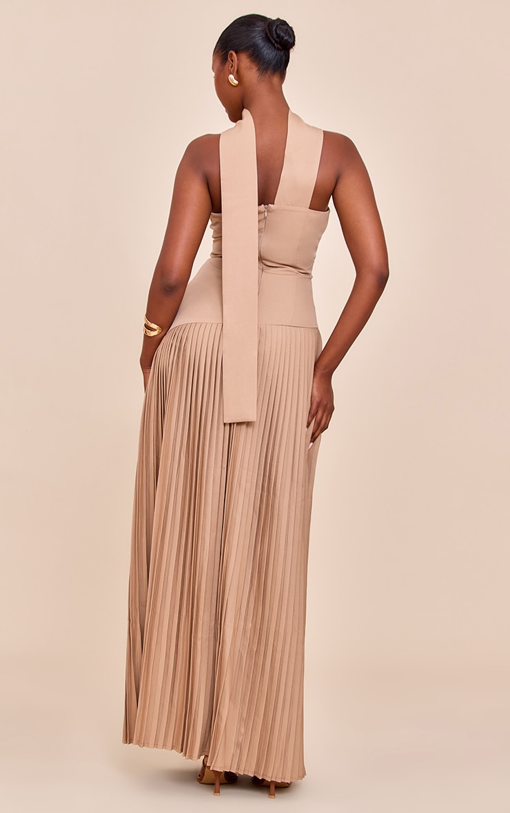 Taupe Woven Asymmetric Pleated Maxi Dress image 2