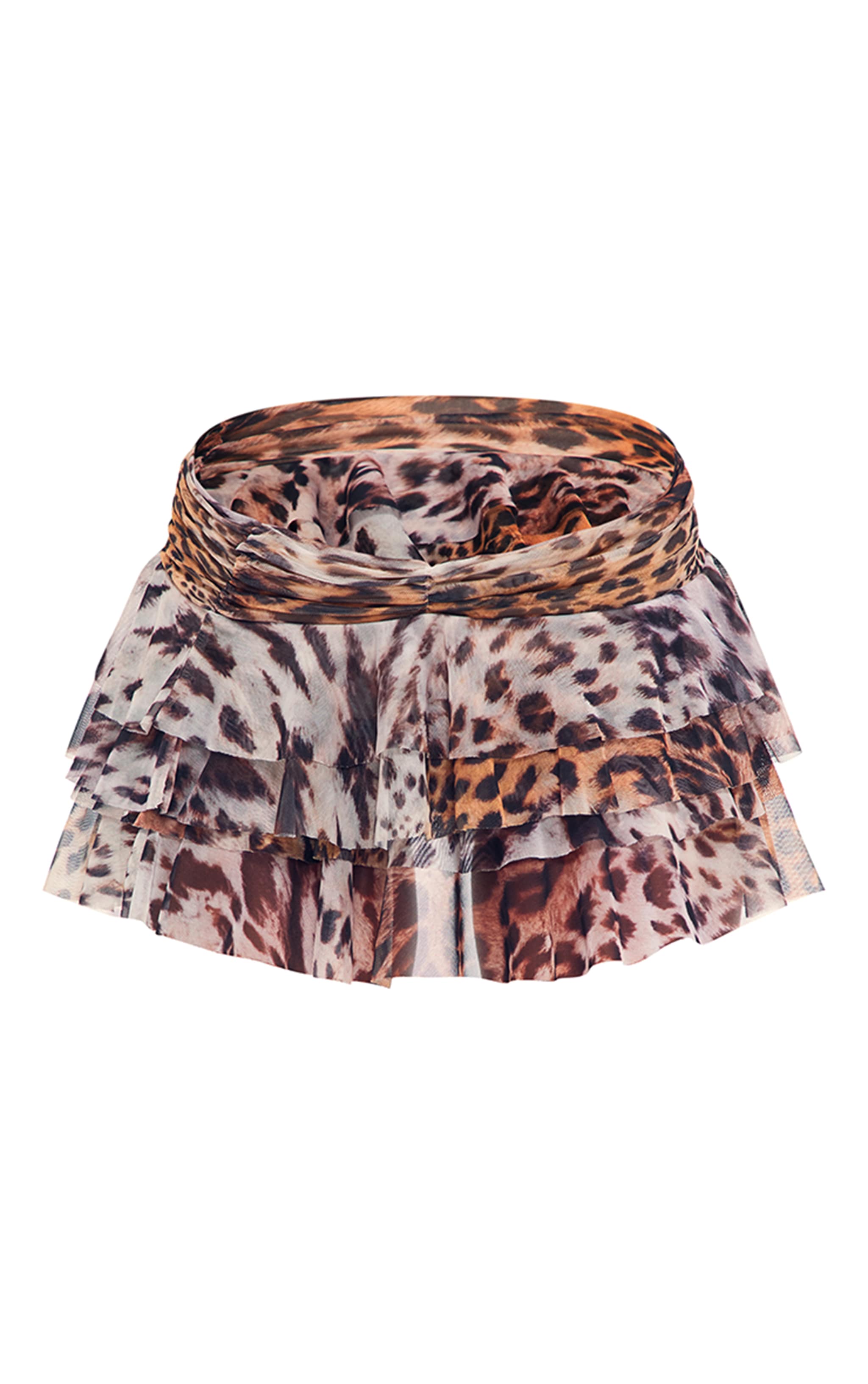 Leopard Printed Mesh Frilly Low Waist Mini Skirt image 6