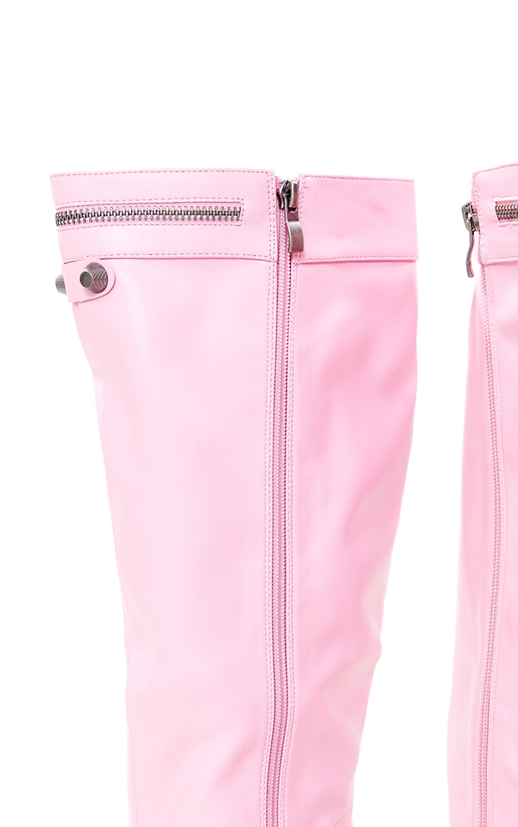 Bottes hautes pointues en PU rose à zip et talon haut image 3